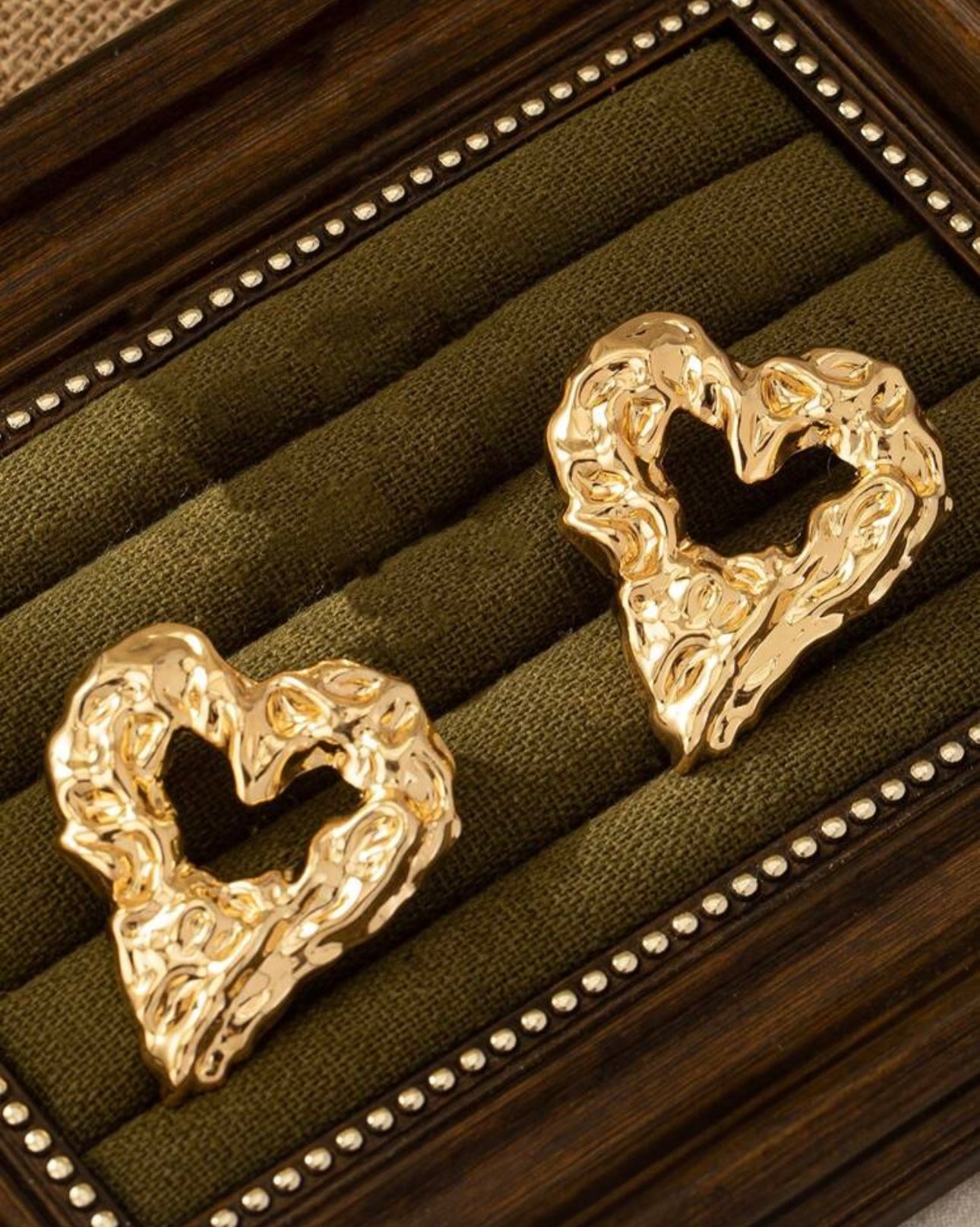Ruffled Gold Heart Earrings